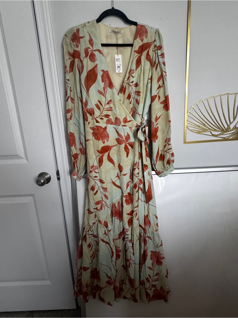 Favorite Daughter The Lady Like Sage Wrap Maxi Dress with Rust Floral Print NWT